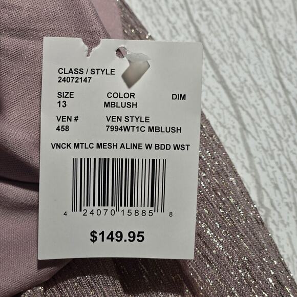 City Triangles Metallic ALine Gown with Beaded Waist Bands Blush PROM WEDDING 13 - Picture 10 of 12